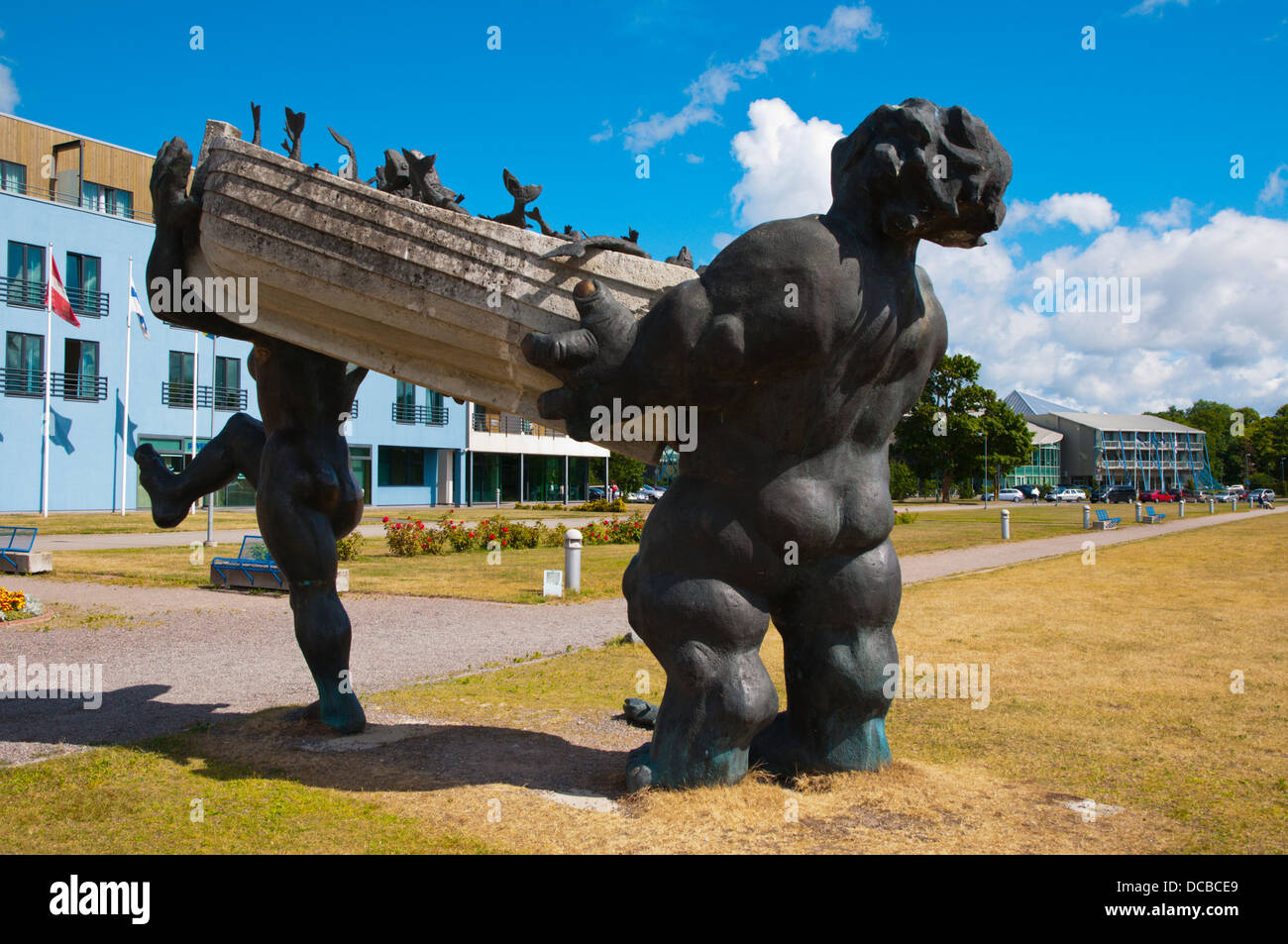 Suur Toll ja Piret sculpture by Tauno Kangro in harbour Kuressaare town Saaremaa island Estonia northern Europe Stock Photo