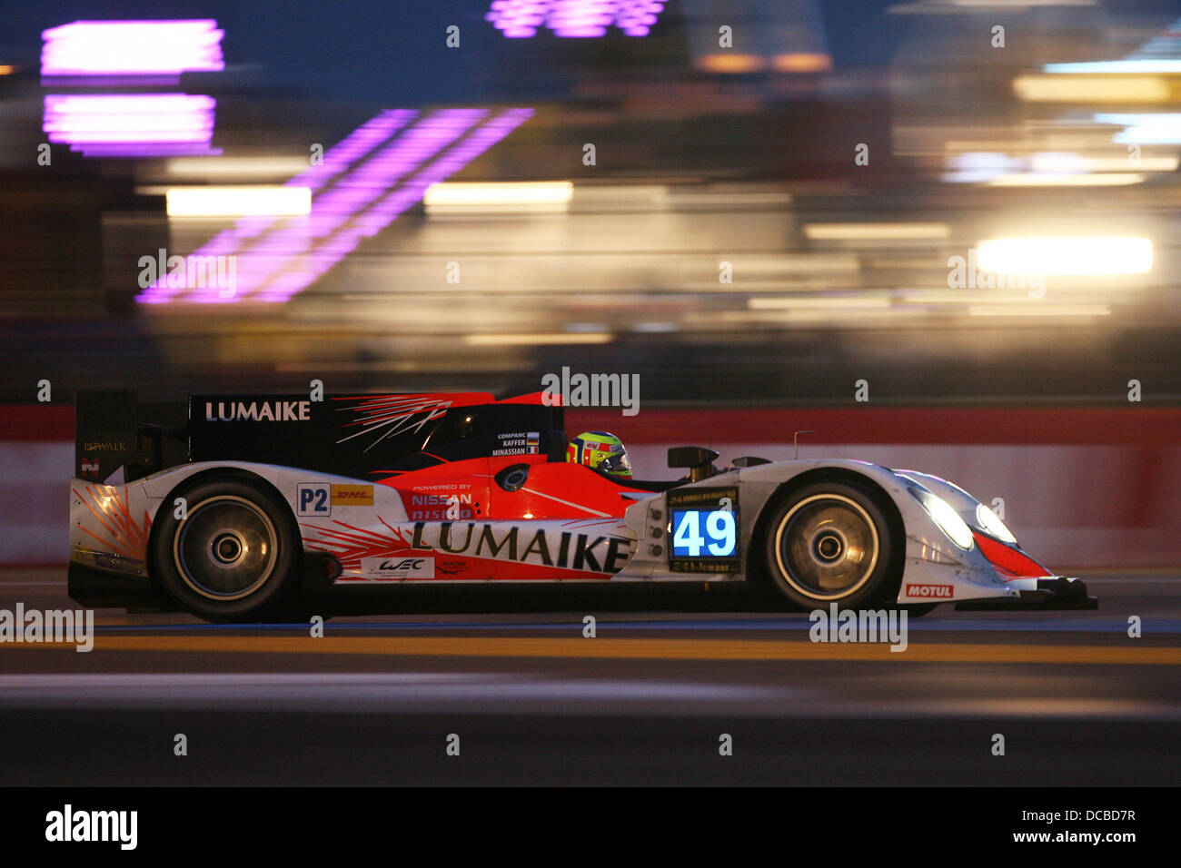 Night racing scene at Le Mans 24 Hours, 2013 Stock Photo