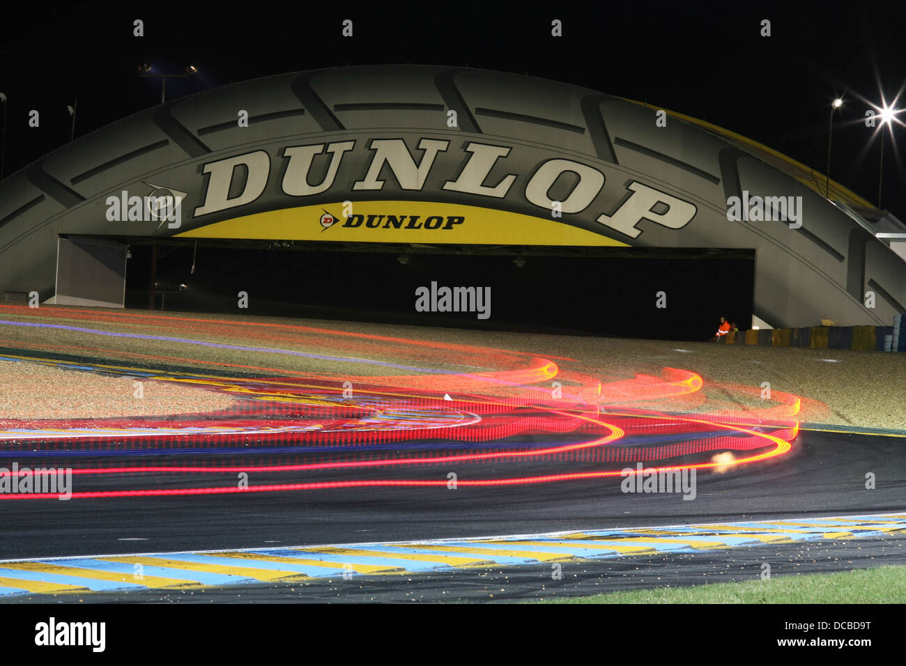 Night scene at the Dunlop bridge, 2013 Le Mans 24 Hours. Stock Photo