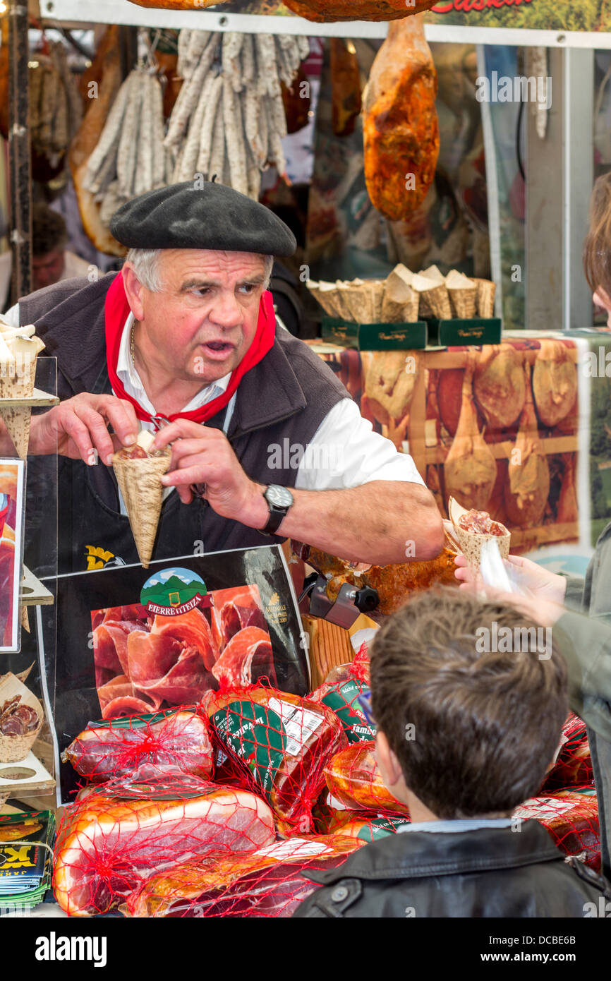 basque ham seller Stock Photo