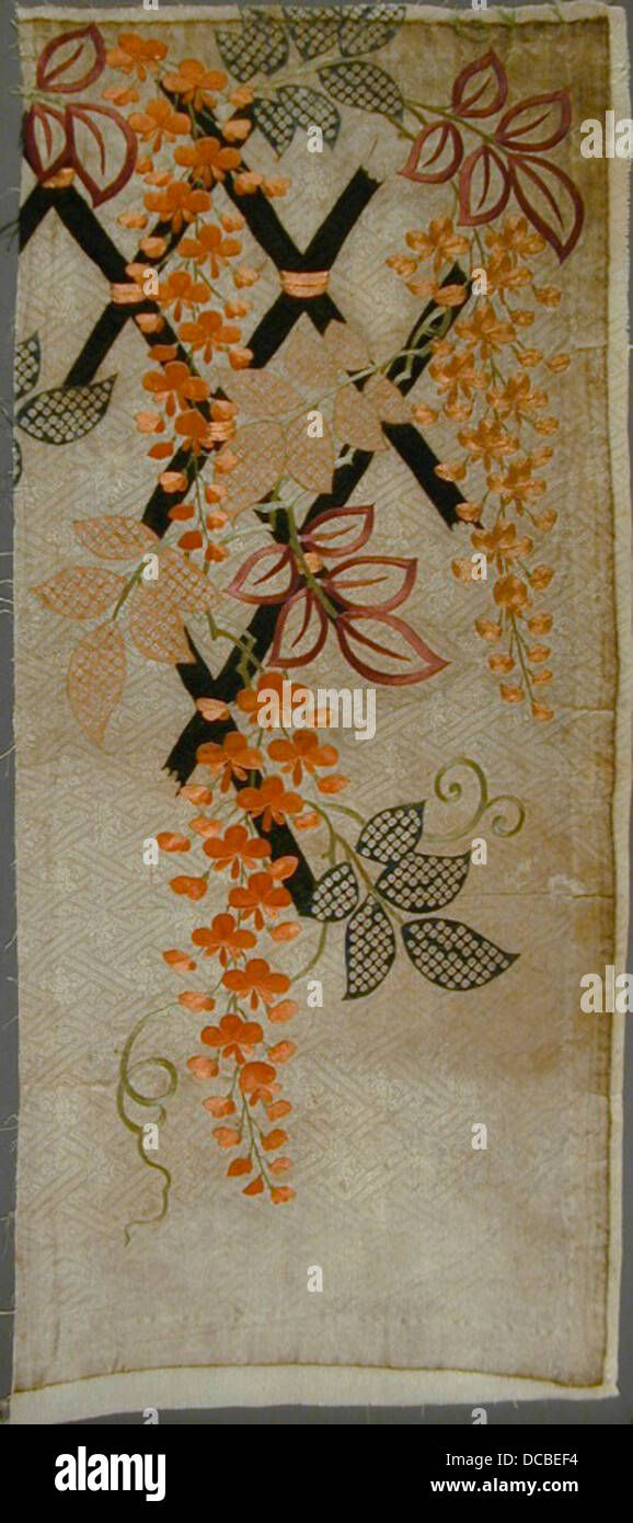 This fragment of a kosode (kimono), featuring designs of wisteria and a ...