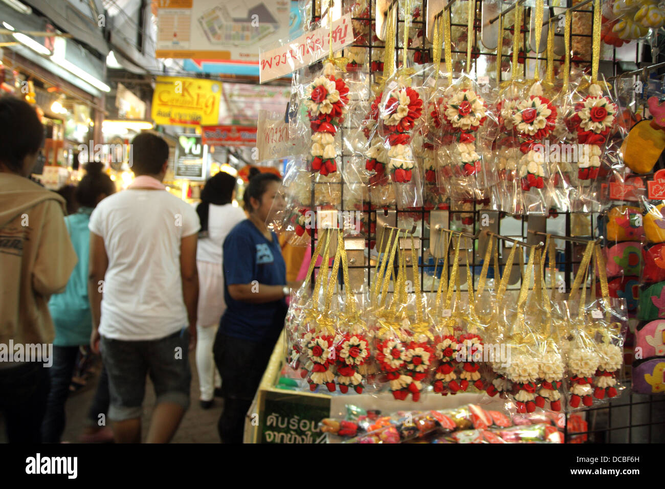 Thai garland flowers display in shop at Chatuchak Weekend Market