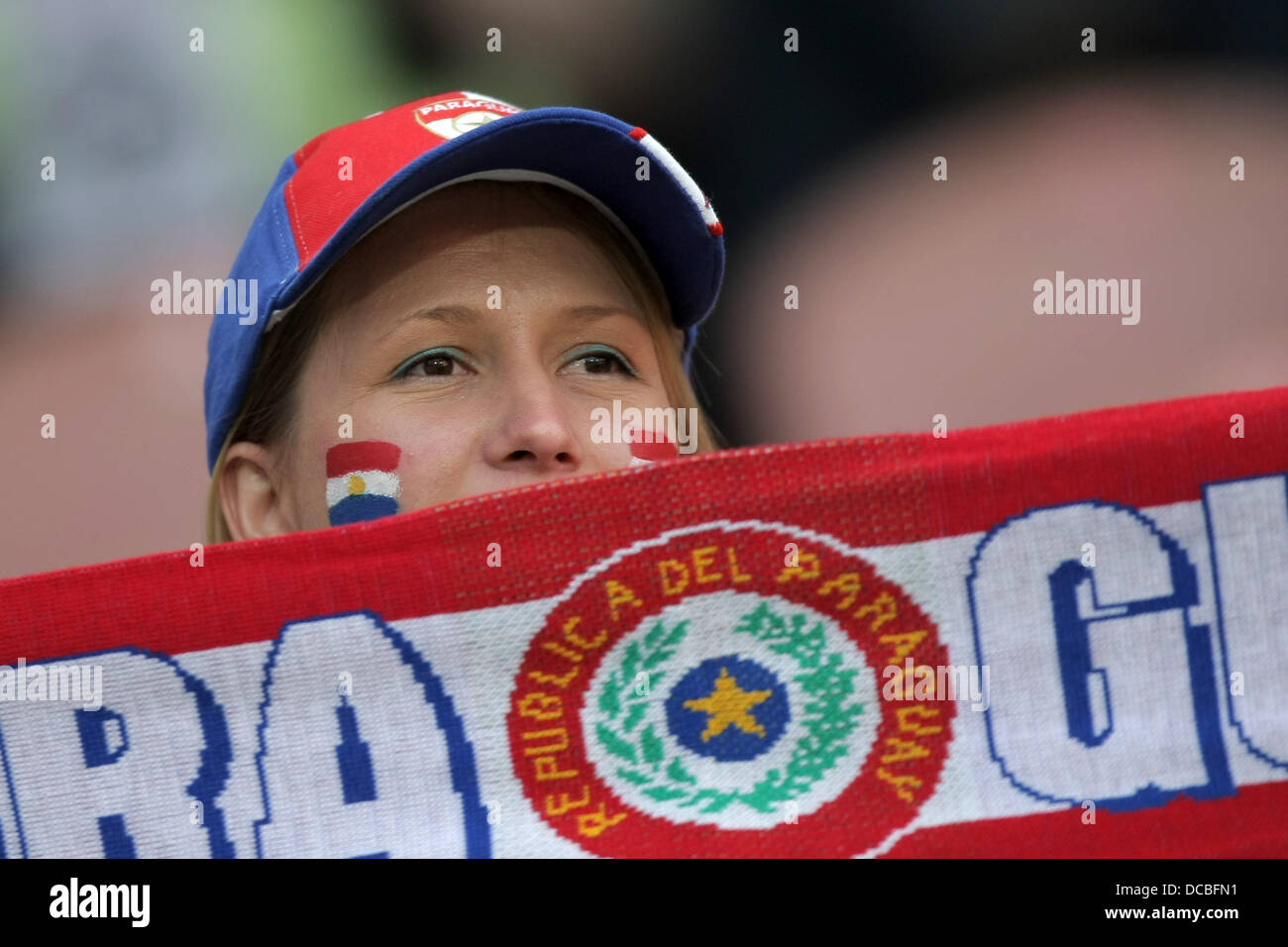 Kaiserslautern, Germany. 14th Aug, 2013. A fan of Paraguay is seen before the international friendly soccer match Germany vs Paraguay at the Fritz-Walter-Stadium in Kaiserslautern, Germany, 14 August 2013. Photo: Fredrik von Erichsen/dpa/Alamy Live News © dpa picture alliance/Alamy Live News Stock Photo