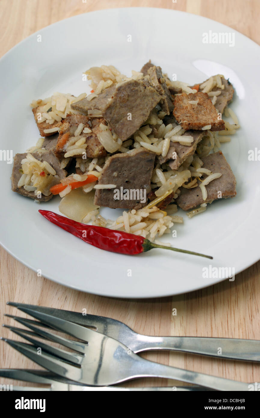 oriental style rice with organic beef Stock Photo Alamy