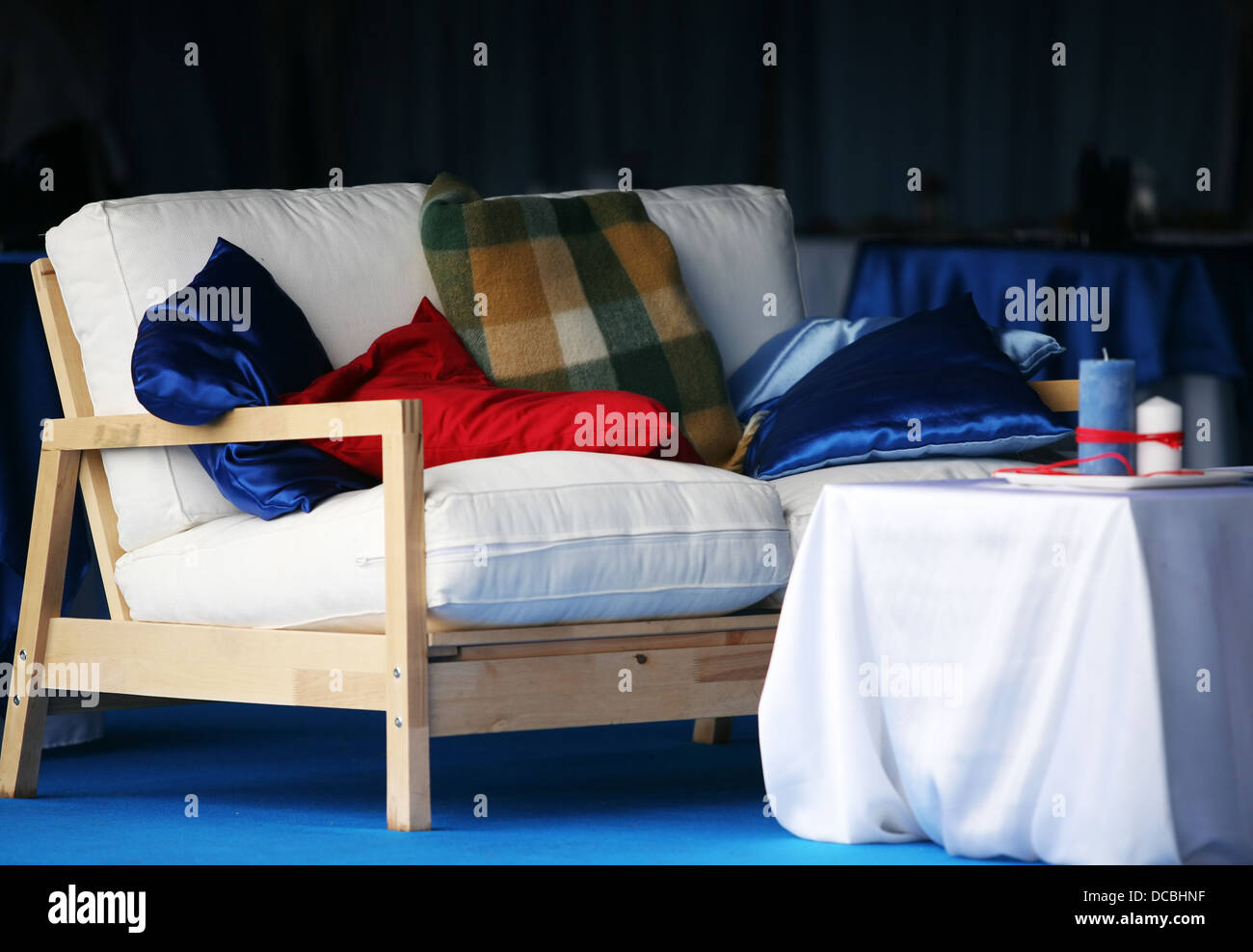 White sofa with pillows Stock Photo Alamy