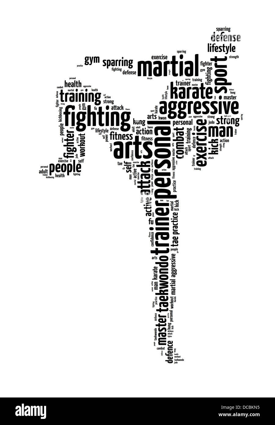 Words illustration of a man doing martial arts training in white background Stock Photo