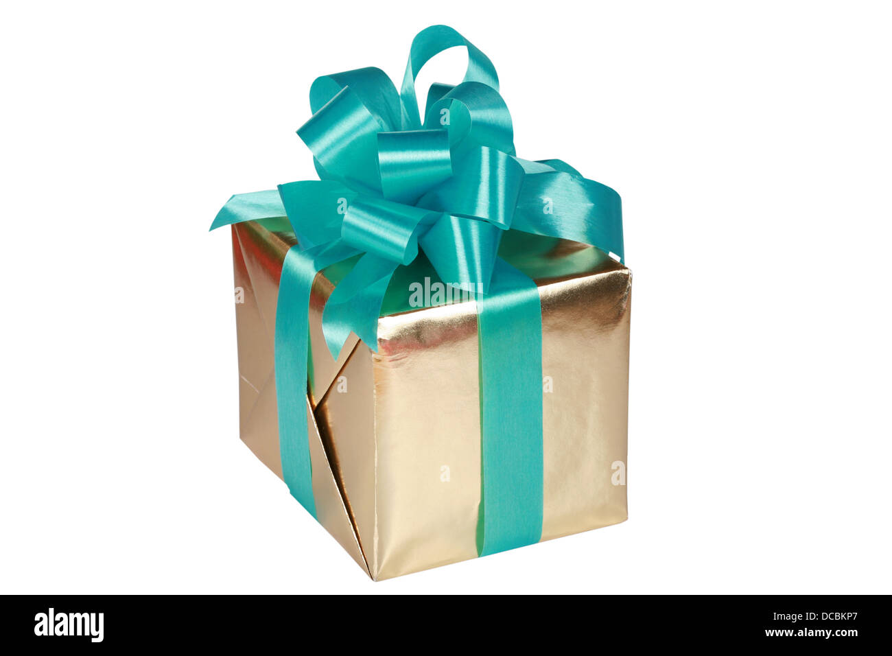 Gold present with green bow Stock Photo