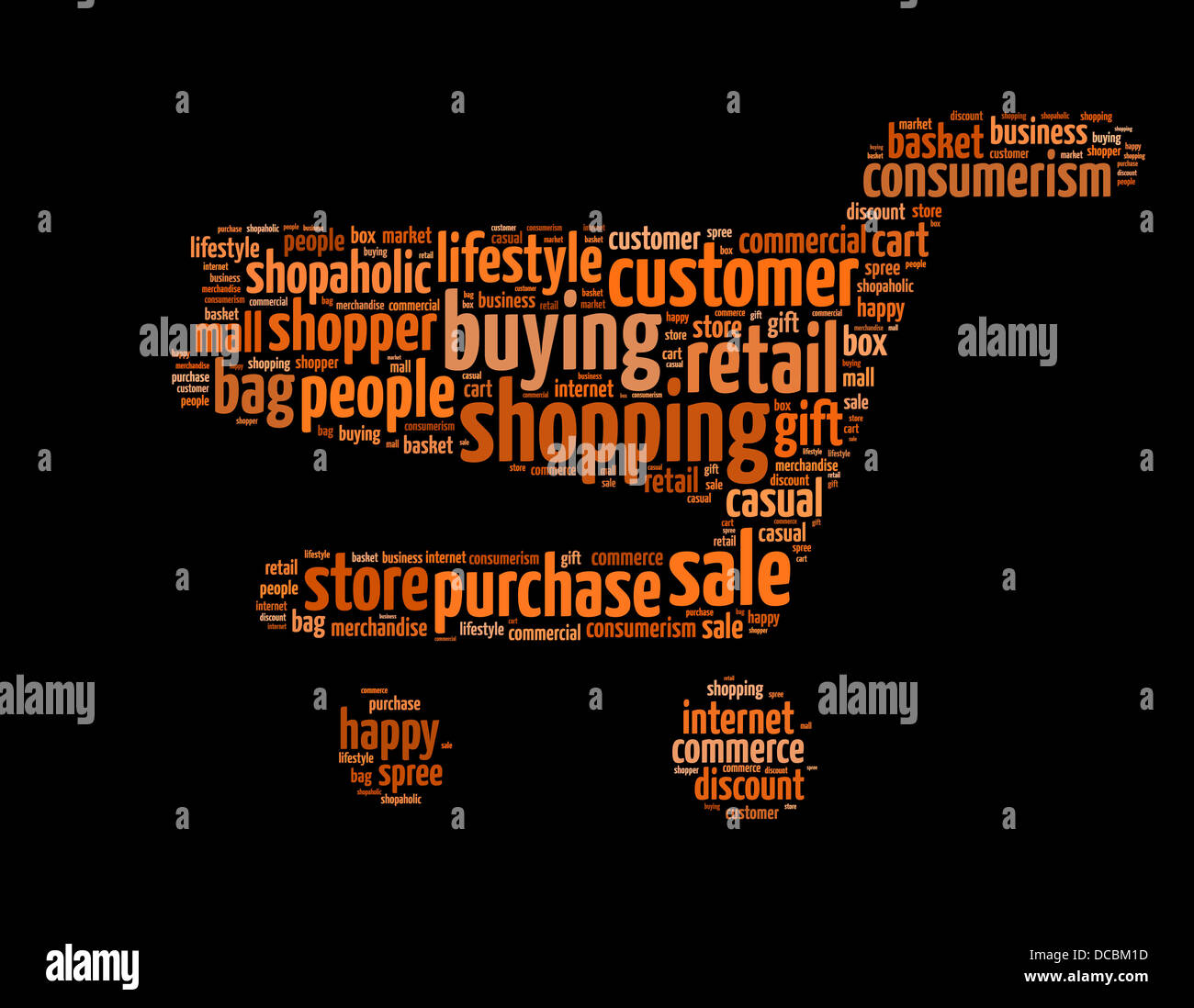 Words illustration of a shopping cart in black background Stock Photo