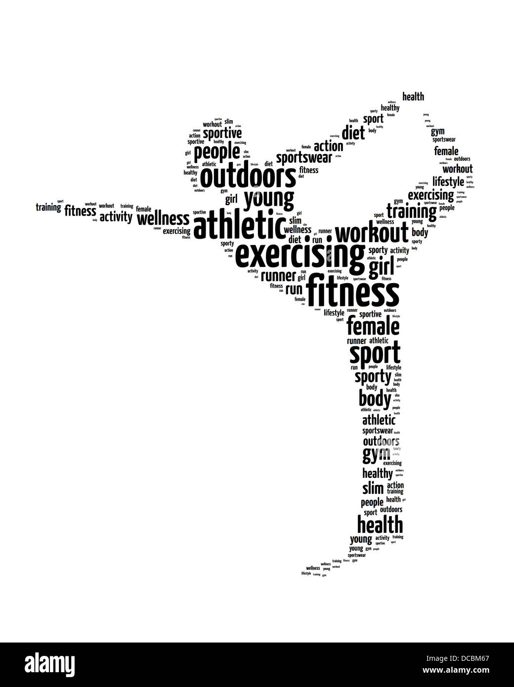 Words illustration of a woman doing exercise in white background Stock ...