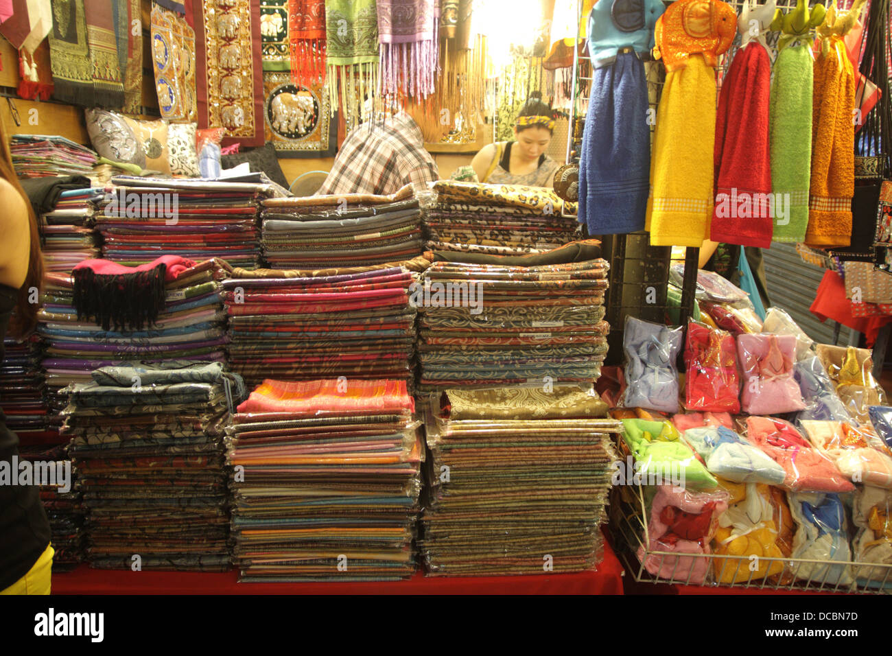 Silk stall in Thai silk shop , Chatuchak Weekend Market , Bangkok
