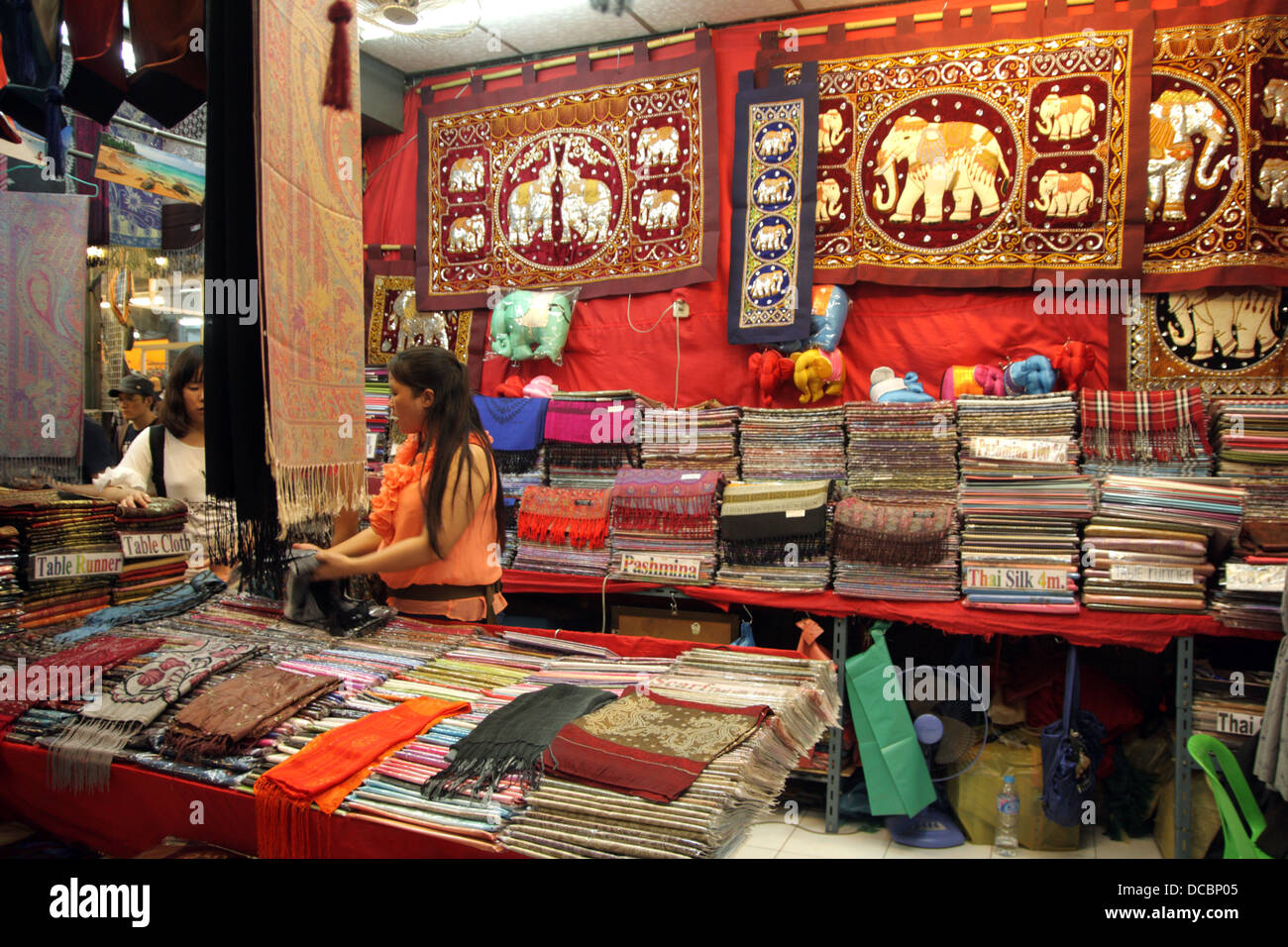Thai silk shop in Chatuchak Weekend Market , Bangkok , Thailand Stock