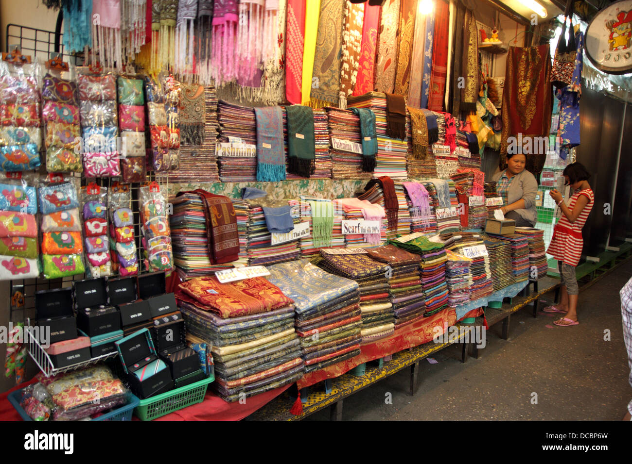 Thai silk shop in Chatuchak Weekend Market , Bangkok , Thailand Stock