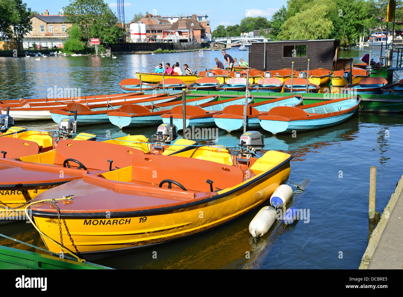 Hire-boat rides on River Thames, Windsor, Berkshire, England, United Kingdom Stock Photo