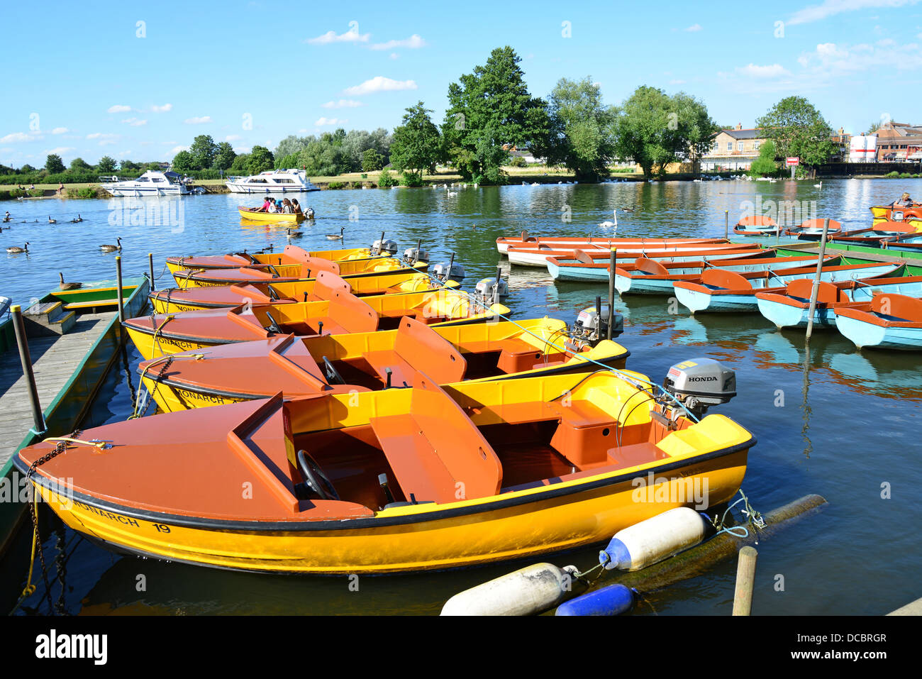 Hire-boat rides on River Thames, Windsor, Berkshire, England, United Kingdom Stock Photo