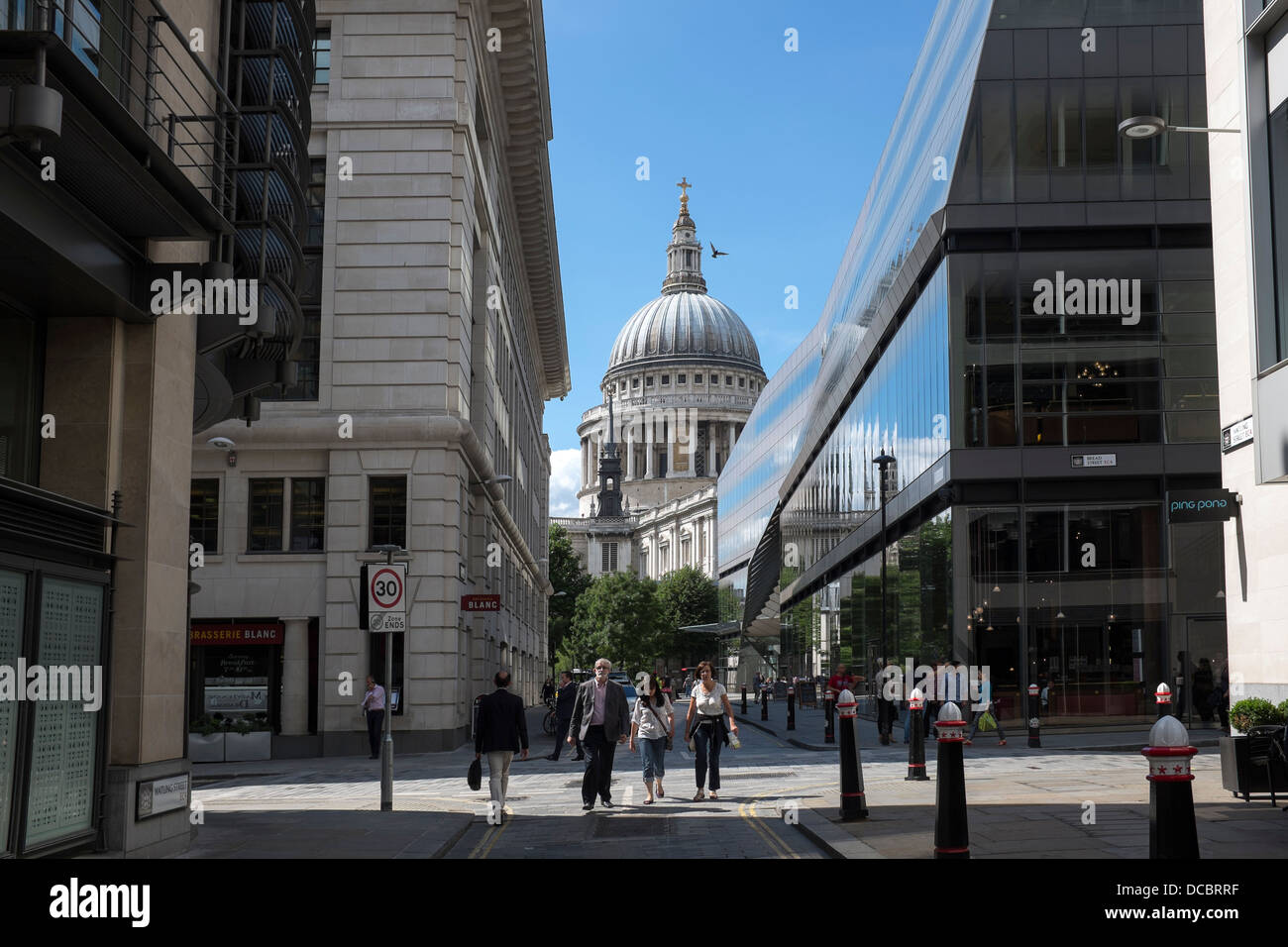 View to St Pauls Cathedral along Watling Street London Stock Photo