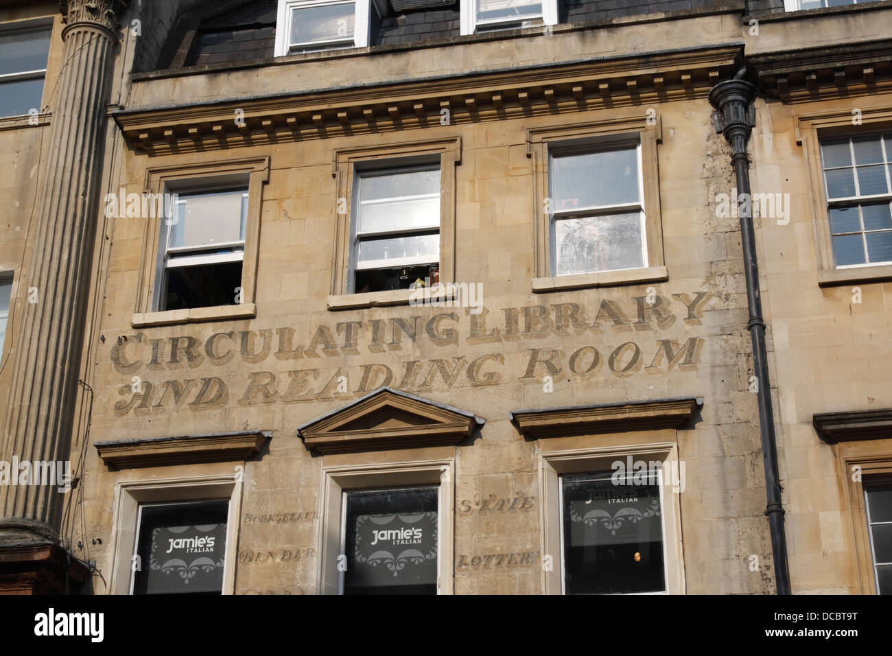 The former library in Milsom St in Bath England UK, Ghost Sign historical building Stock Photo