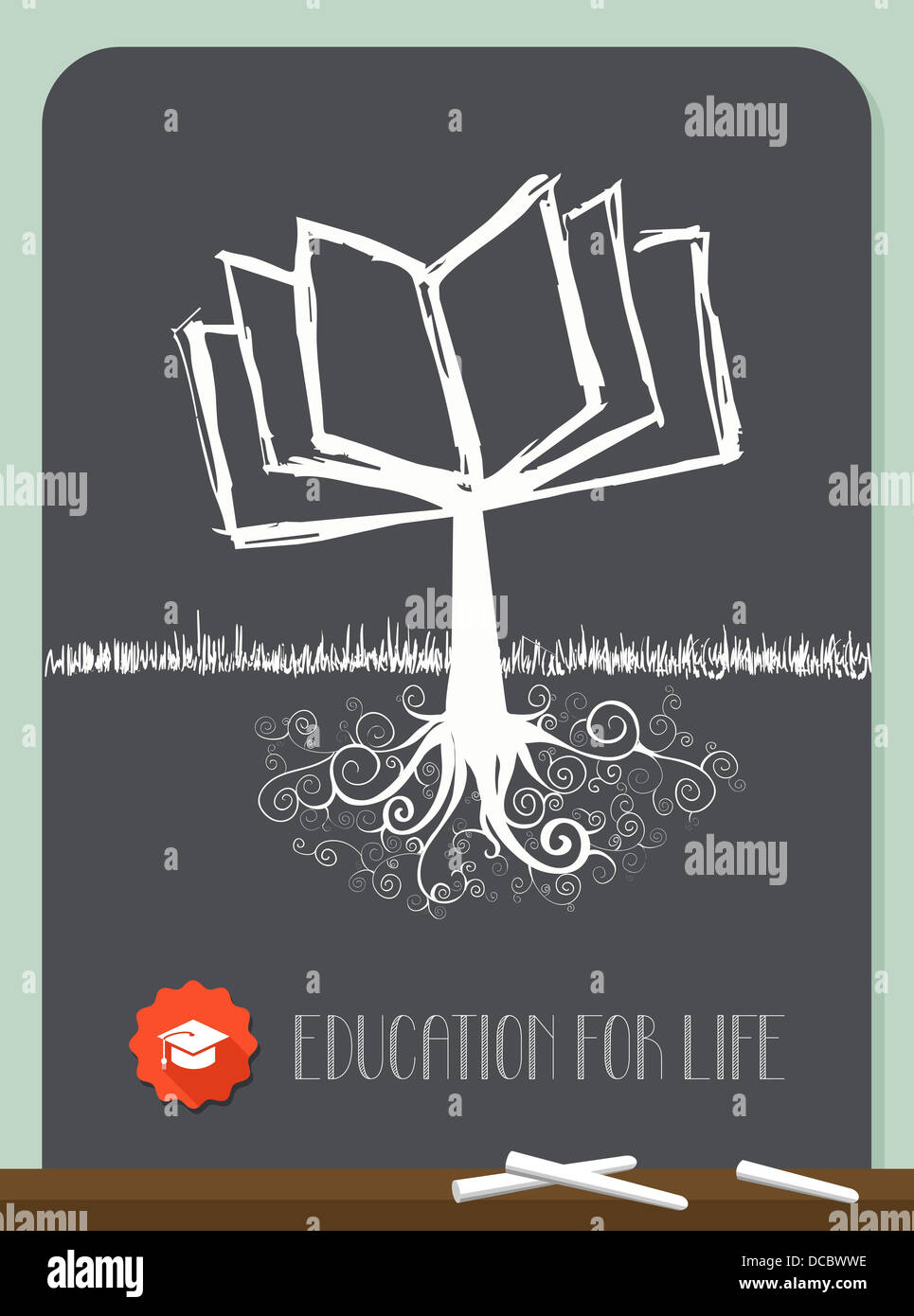 Education concept tree chalkboard illustration. Vector file layered for ...