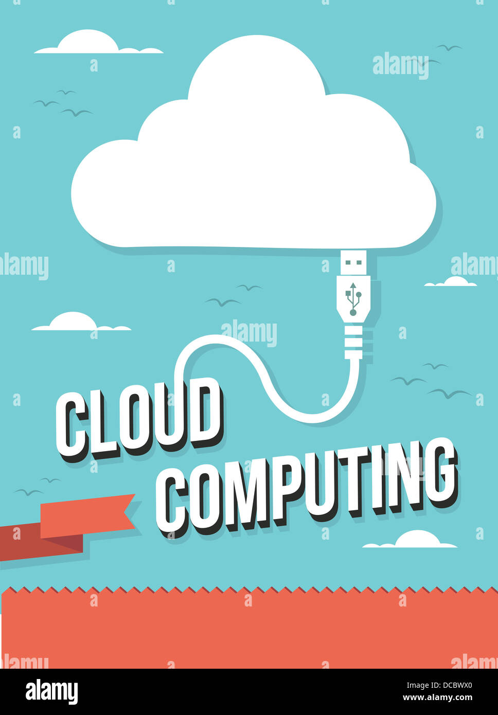 USB icon wire cloud computing text illustration. Vector illustration layered for easy manipulation and custom coloring. Stock Photo