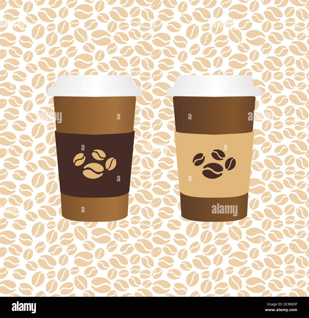 Coffee paper cups, beans seamless pattern background. Vector file ...
