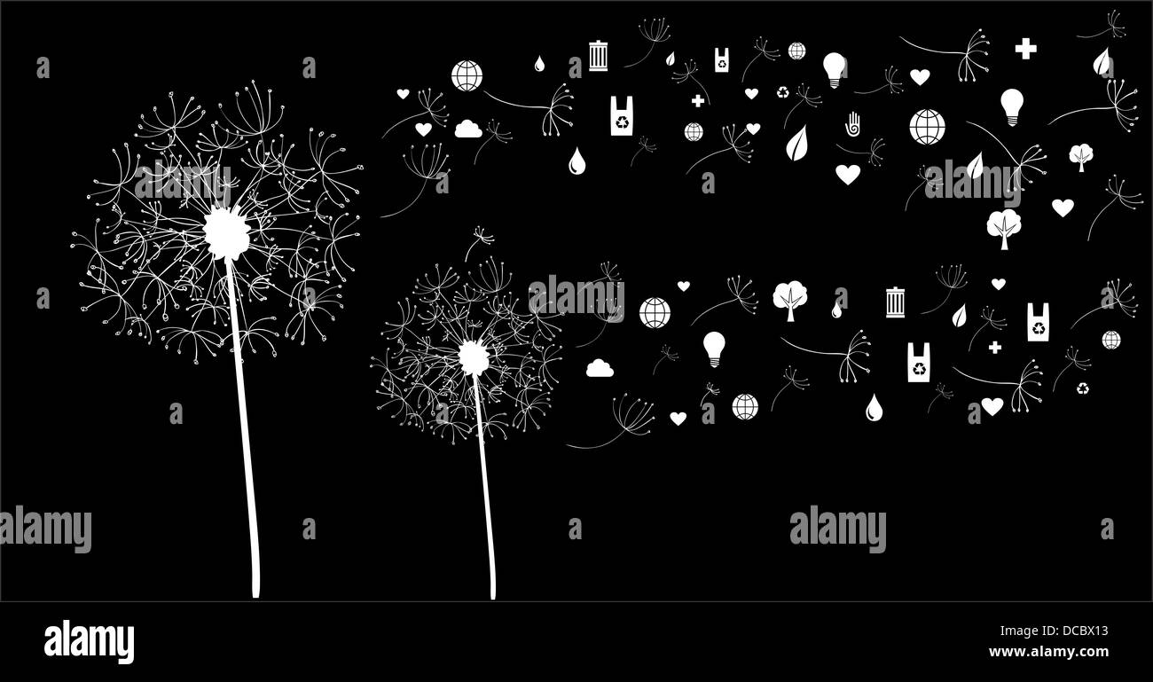 Dandelion flower flying social media icons illustration. Vector file layered for easy manipulation and custom coloring. Stock Photo