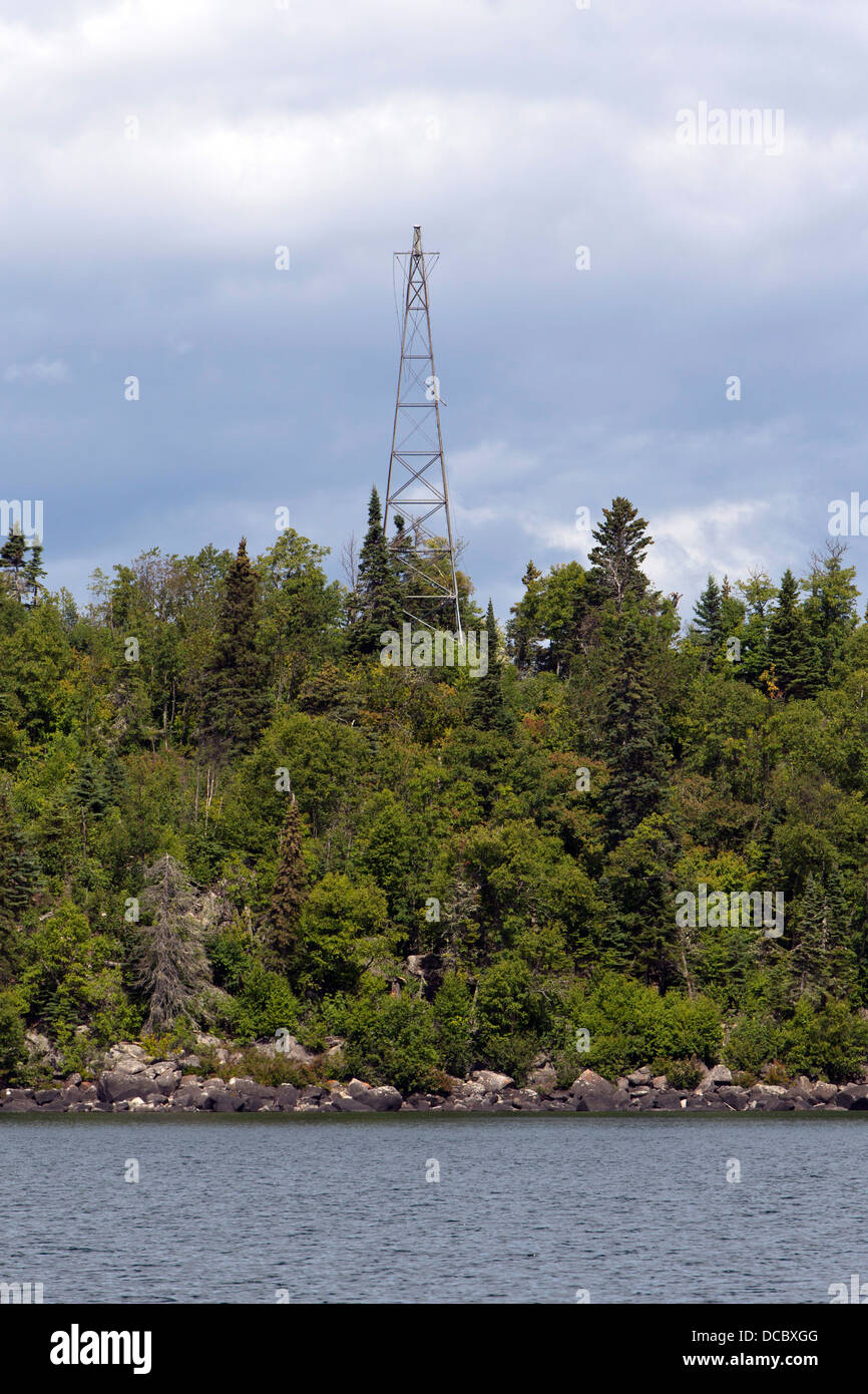 Historic radio tower built in 1910, Isle Royale National Park, Michigan, United States of America Stock Photo