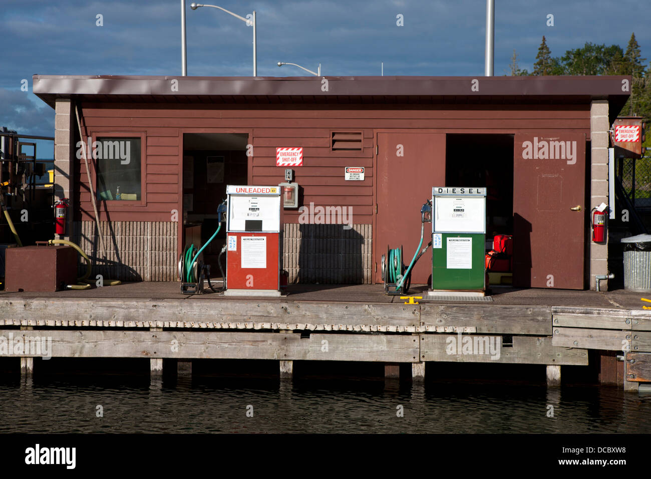 unleaded gasoline and diesel fuel pumps, rock harbor, isle royaleunleaded gasoline and diesel fuel pumps, rock harbor, isle royale national park, michigan, united states of america