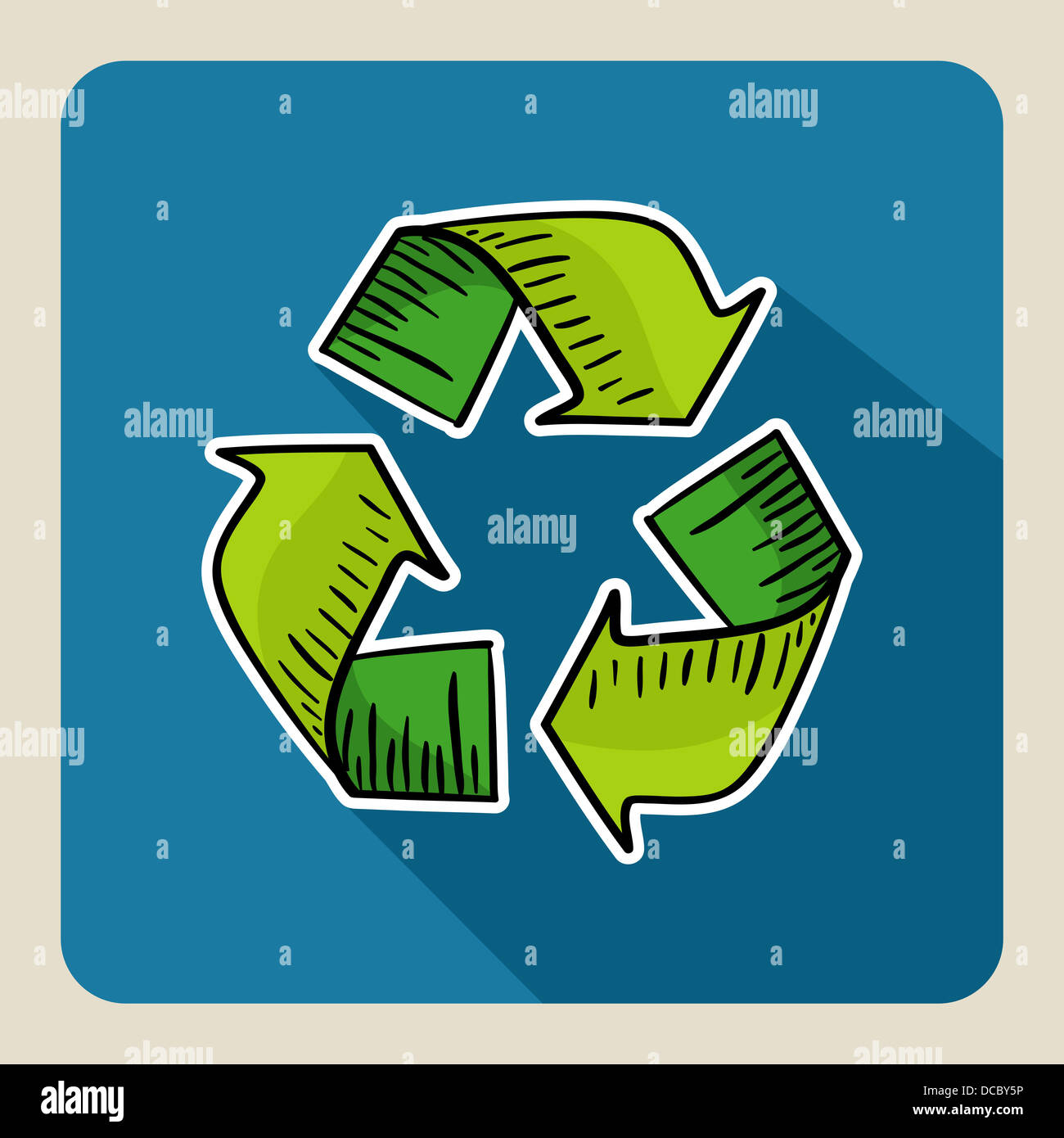 Sketch style green recycle icon illustration. Vector file layered for easy editing. Stock Photo