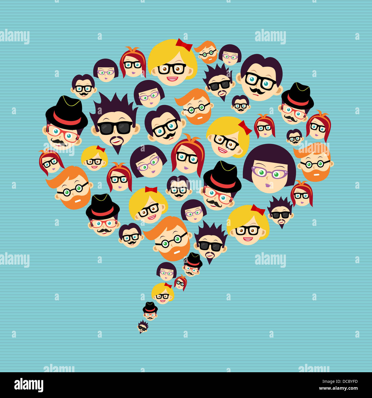 Retro fashion hipsters happy faces social media bubble shape. Vector