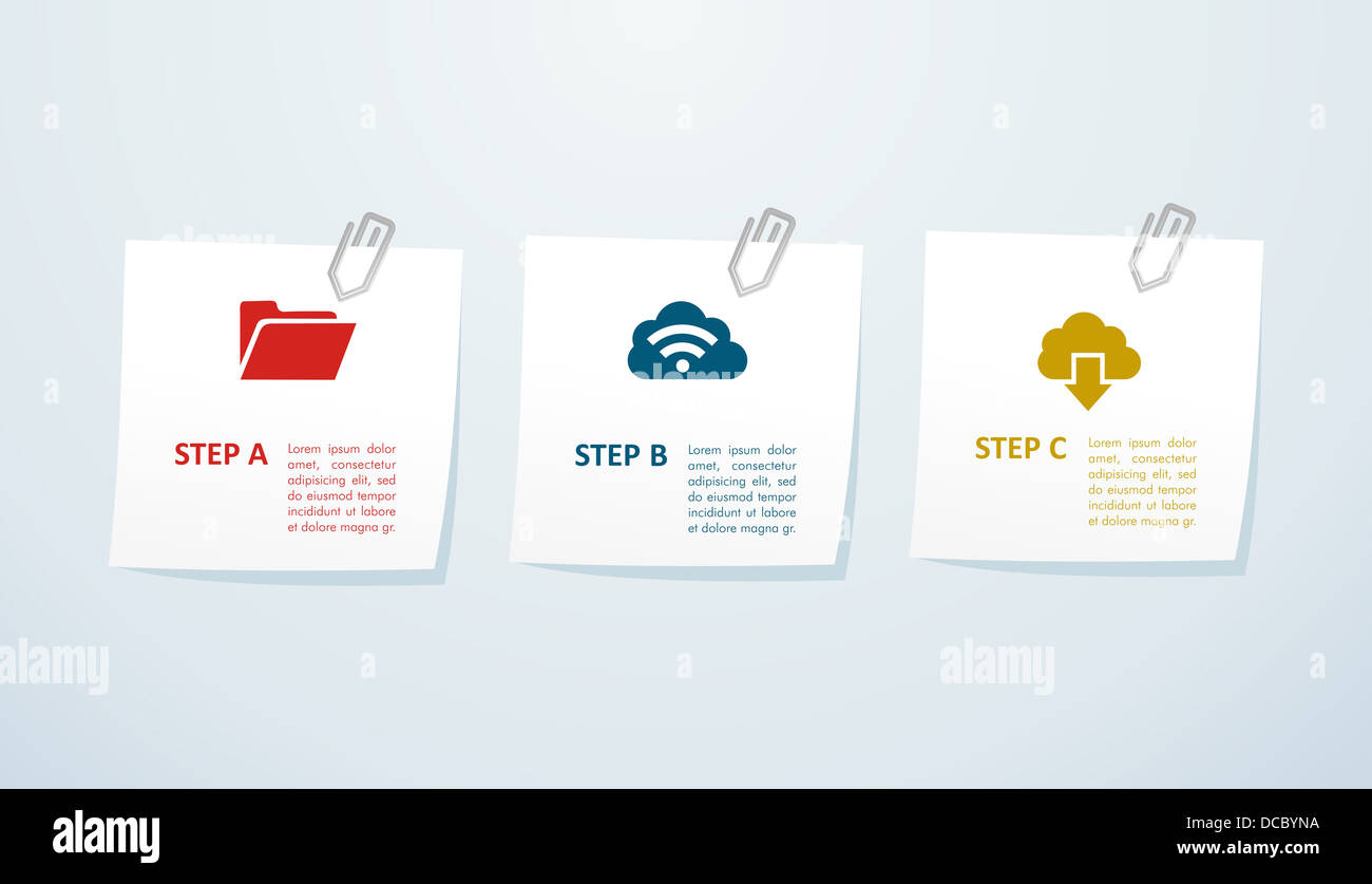 Cloud storage info graphic steps icons illustration. Vector file layered for easy manipulation and custom coloring. Stock Photo