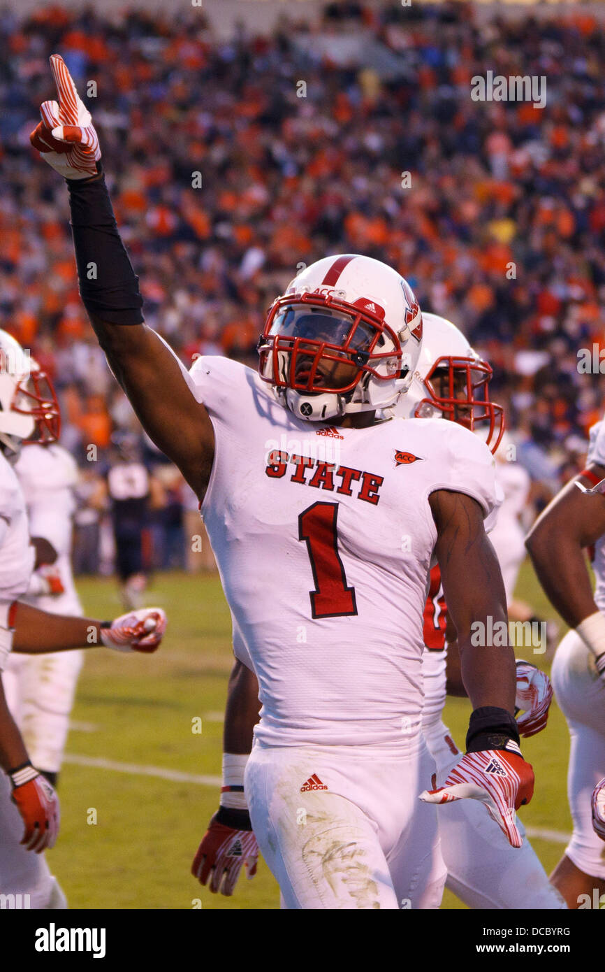 North Carolina State Wolfpack cornerback David Amerson (1) celebrates after returning an interception for a touchdown against th Stock Photo