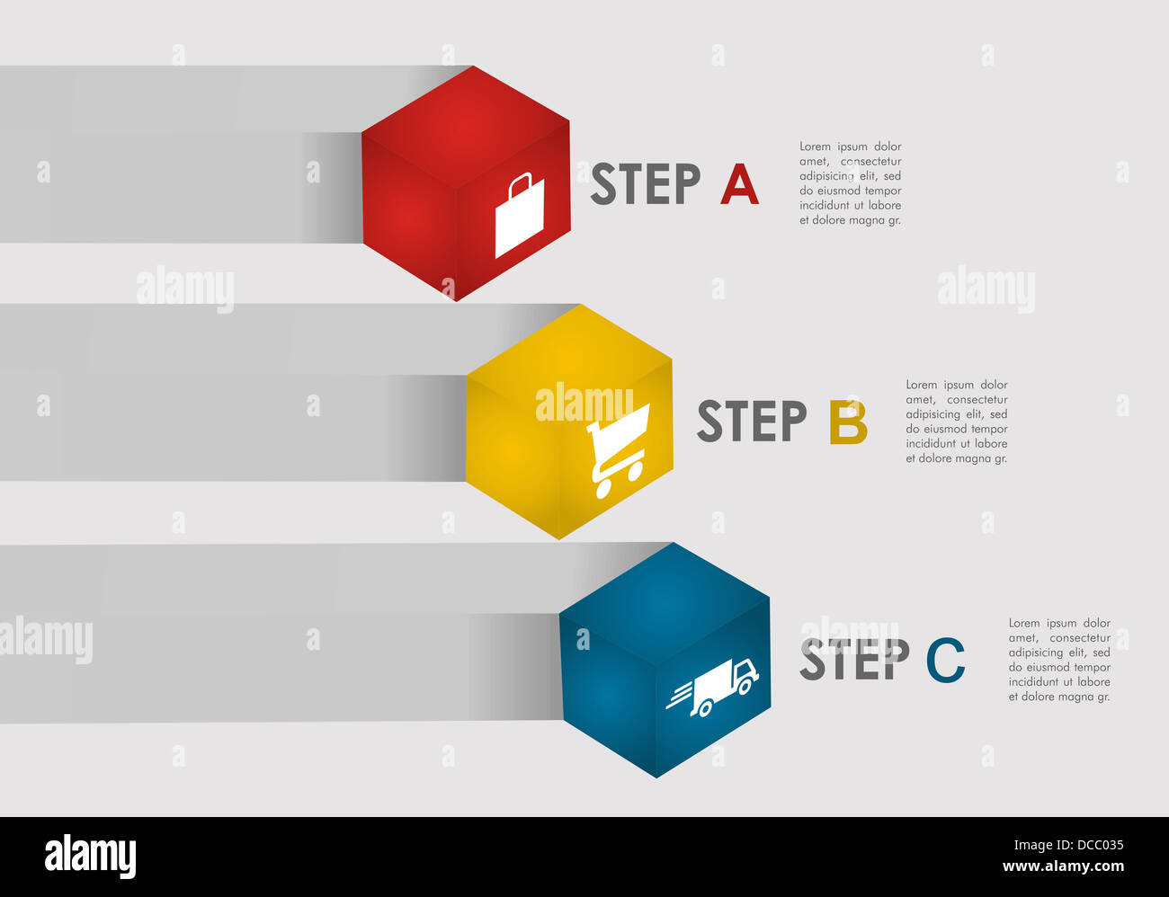 Web shopping and shipping info graphic icons steps. Vector file layered for easy manipulation and custom coloring.  Stock Photo