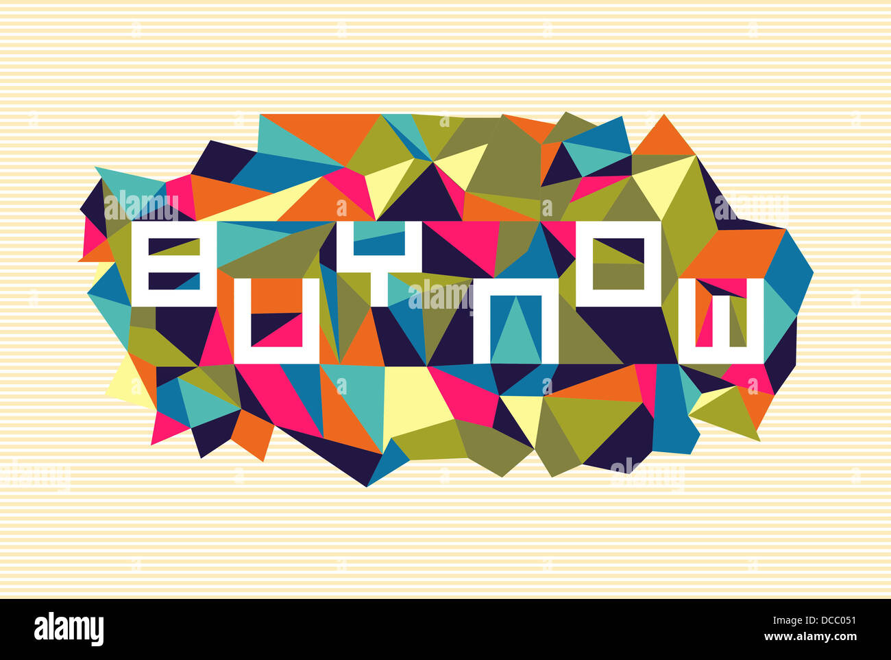 Concept buy now text over triangle composition background. Vector file layered for easy manipulation and custom coloring. Stock Photo