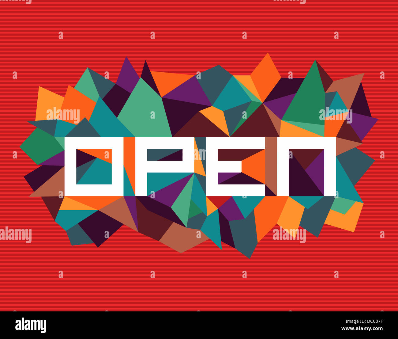Trendy open flat text over retro triangle composition background. Vector file layered for easy manipulation and custom coloring. Stock Photo