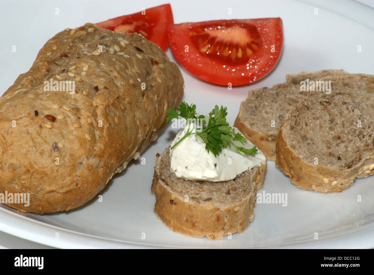 Cottage Loaf With Cottage Cheese And Tomato Stock Photo 59271256