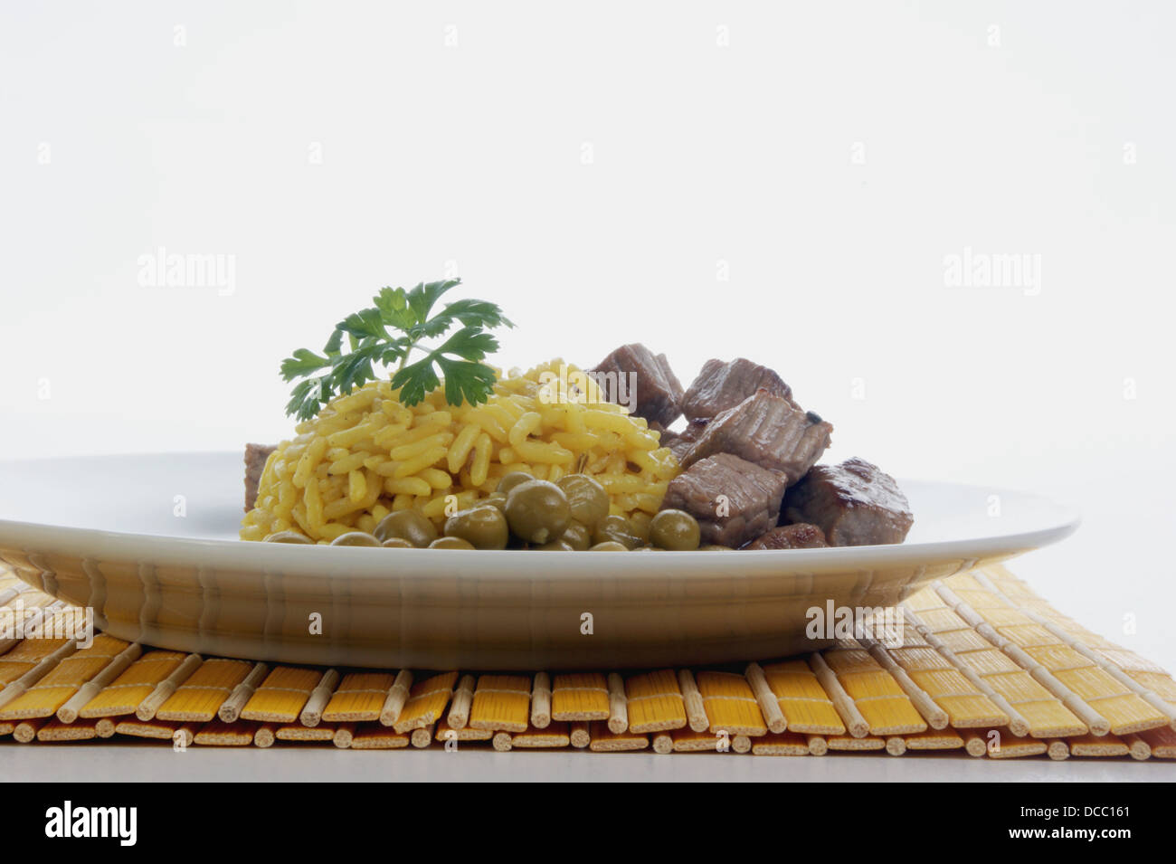 organic pilau rice with grilled beef goulash Stock Photo Alamy