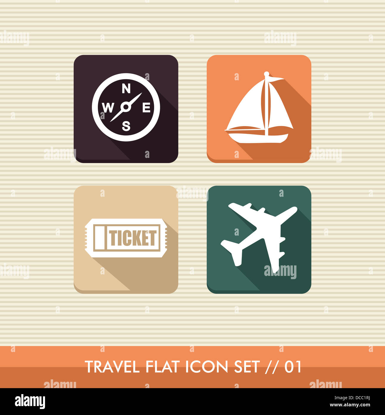 Travel flat icon set, vacations details online app. Vector file layered for easy editing. Stock Photo