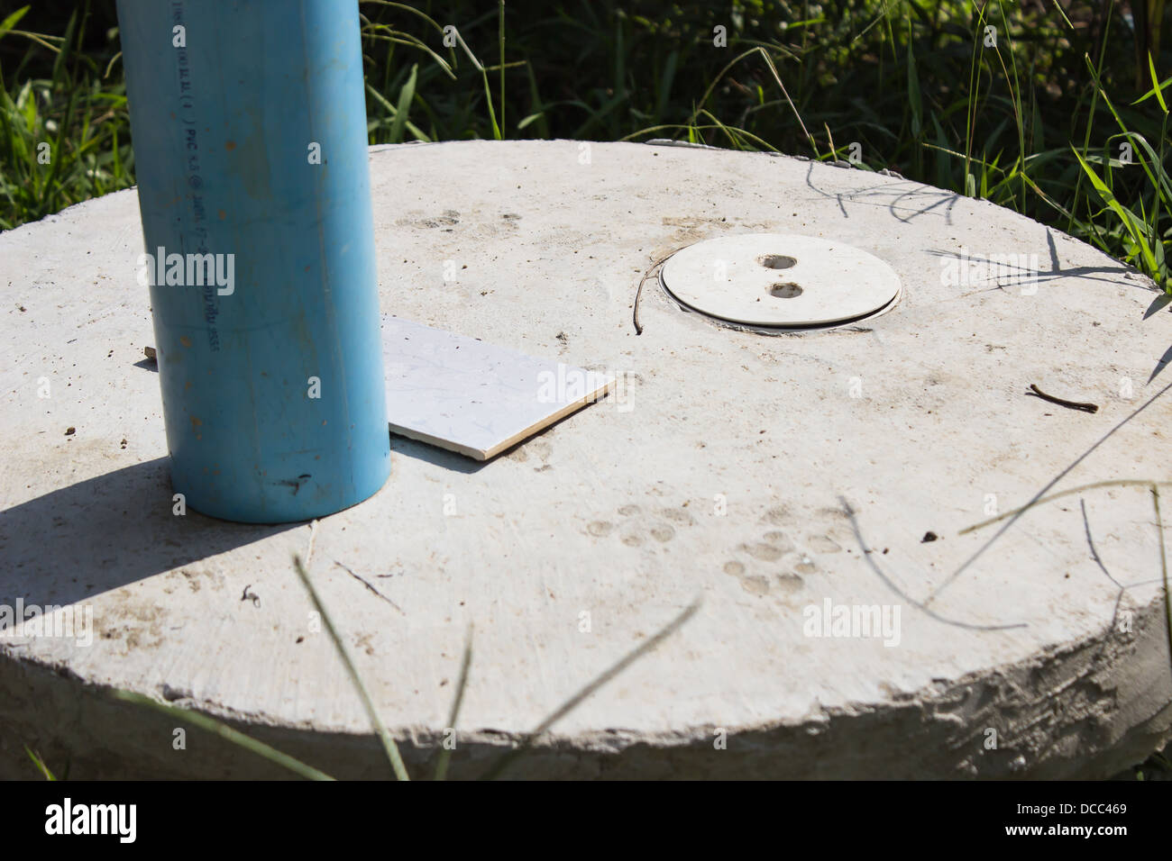 sewage system made of cement . systems treat wastewater in rural areas of Thailand. Stock Photo