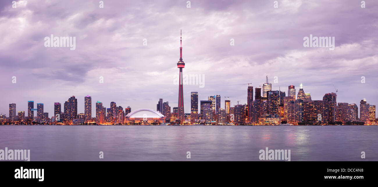 Toronto downtown skyline at sunset, CN tower, panoramic city scenery. Toronto, Ontario, Canada 2013 Stock Photo