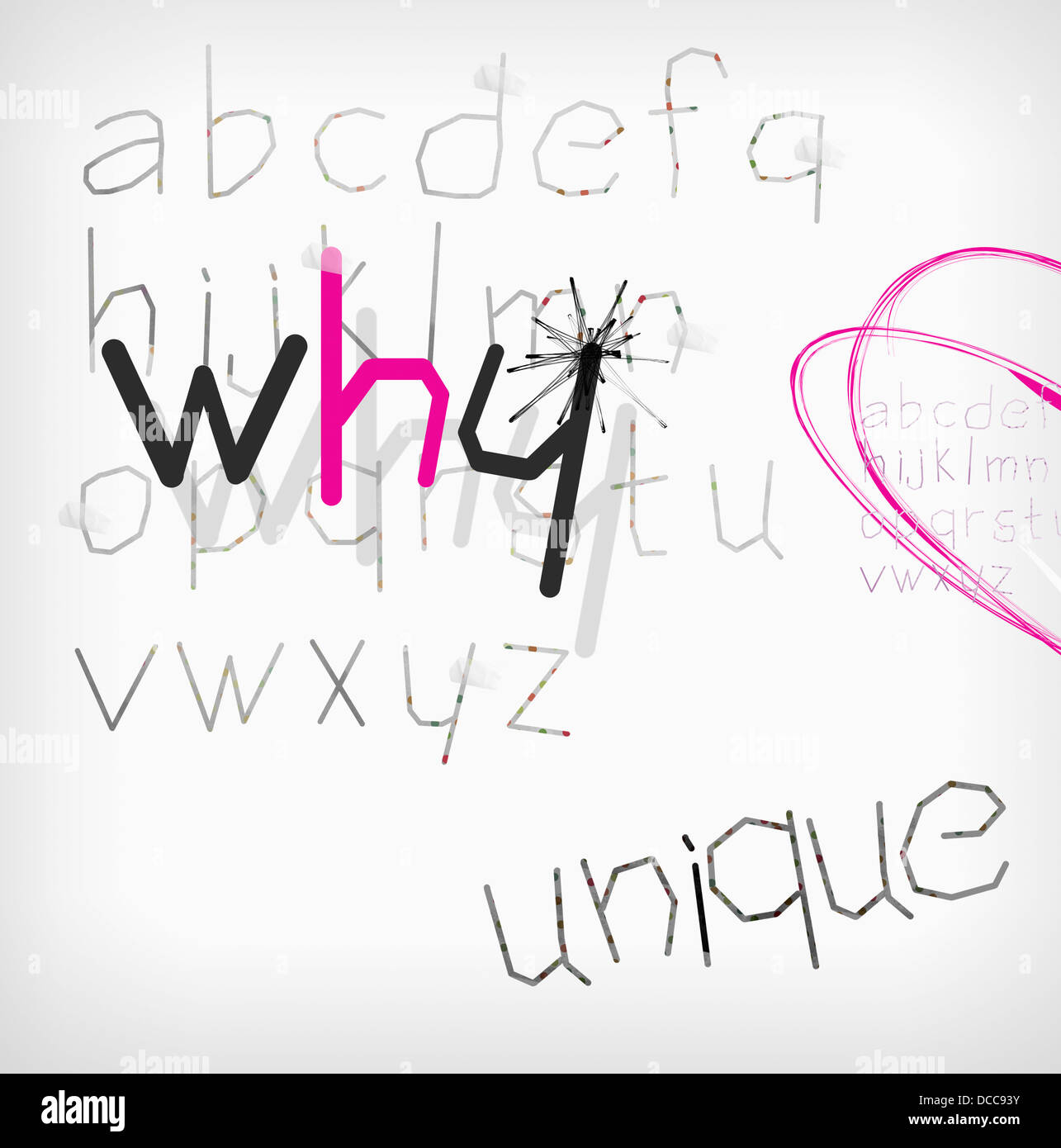 alphabets with a word why and unique Stock Photo - Alamy