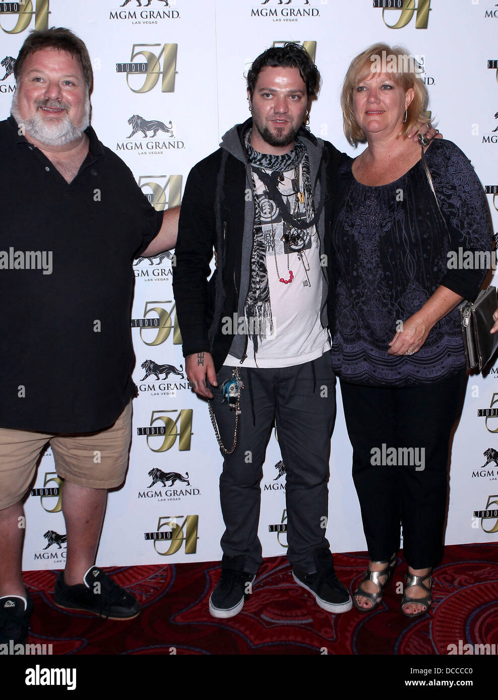Phil Margera, Bam Margera and April Margera Jackass star Bam Margera celebrates his birthday at Studio 54 inside the MGM Grand Resort and Casino Las Vegas, Nevada - 01.10.11 Stock Photo