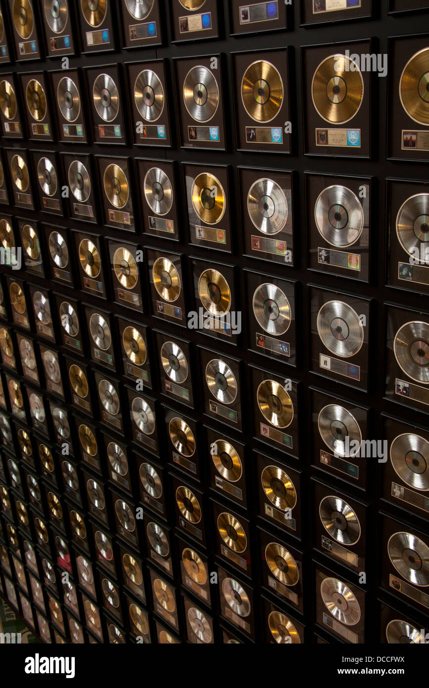 Gold Silver and Platinum records on display at the Country Music Hall of Fame and Museum in Nashville Tennessee USA Stock Photo