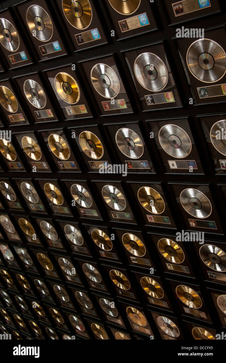 Gold Silver and Platinum records on display at the Country Music Hall of Fame and Museum in Nashville Tennessee USA Stock Photo