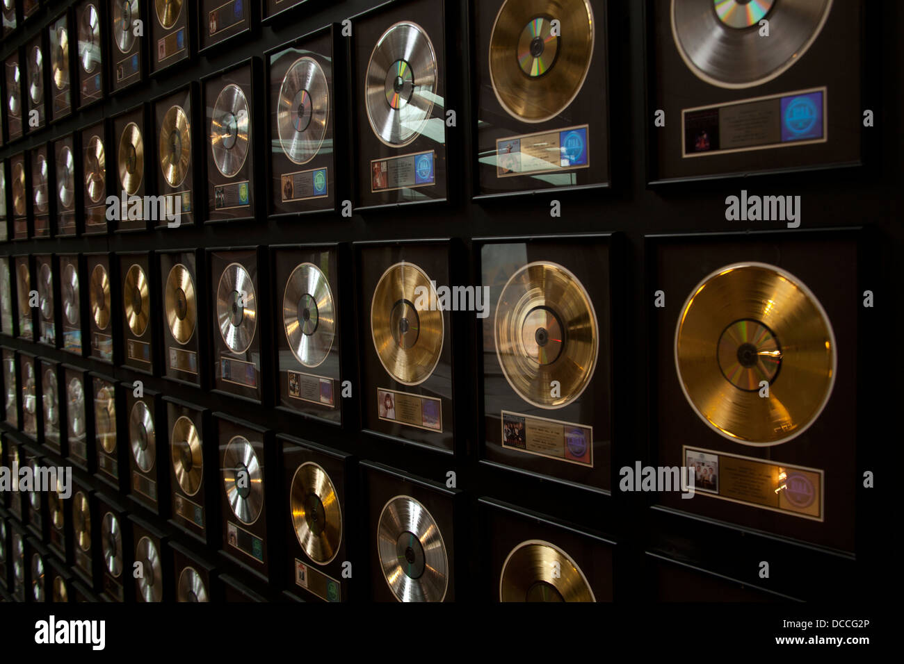 Gold Silver and Platinum records on display at the Country Music Hall