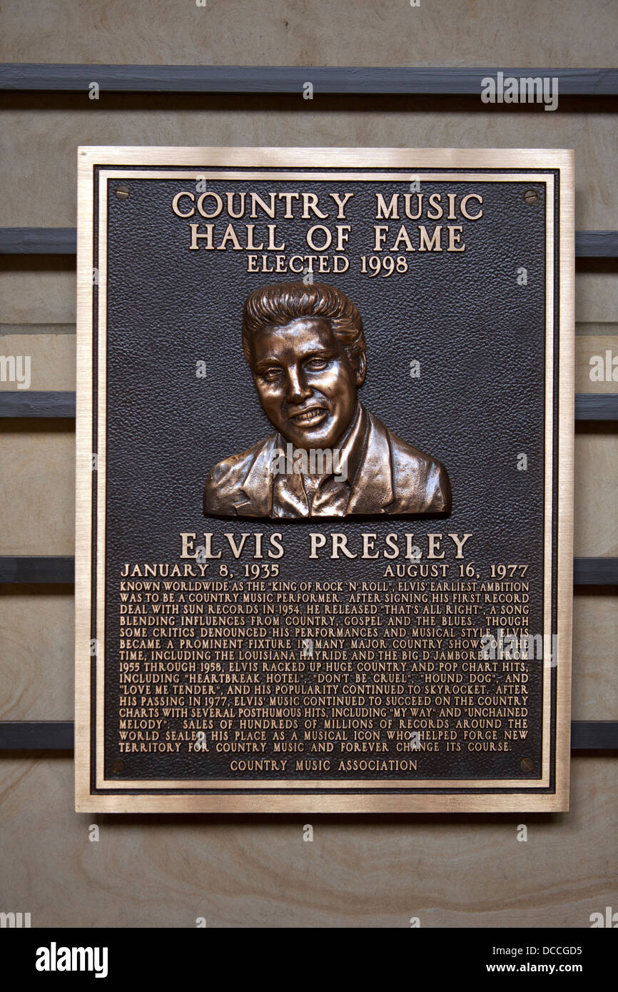 Elvis Presley's plaque at the Country Music Hall of Fame and Museum in