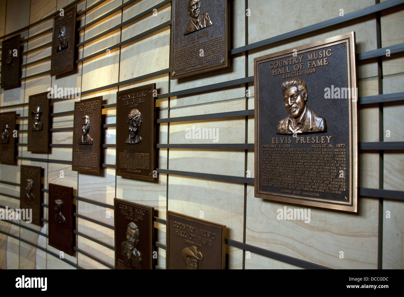 Plaques of the country and rock n roll stars inducted into the Country Music Hall of Fame and Museum in Nashville Tennessee USA Stock Photo
