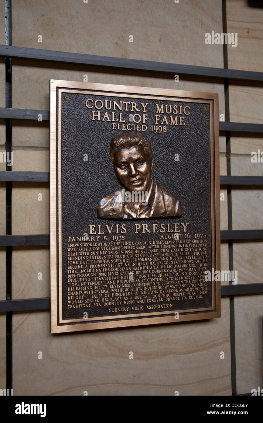 Elvis Presley's plaque at the Country Music Hall of Fame and Museum in