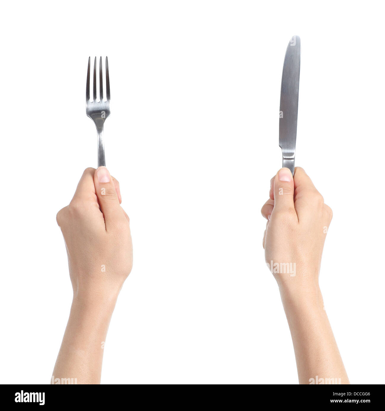 Human hand holding knife fork Cut Out Stock Images & Pictures Alamy