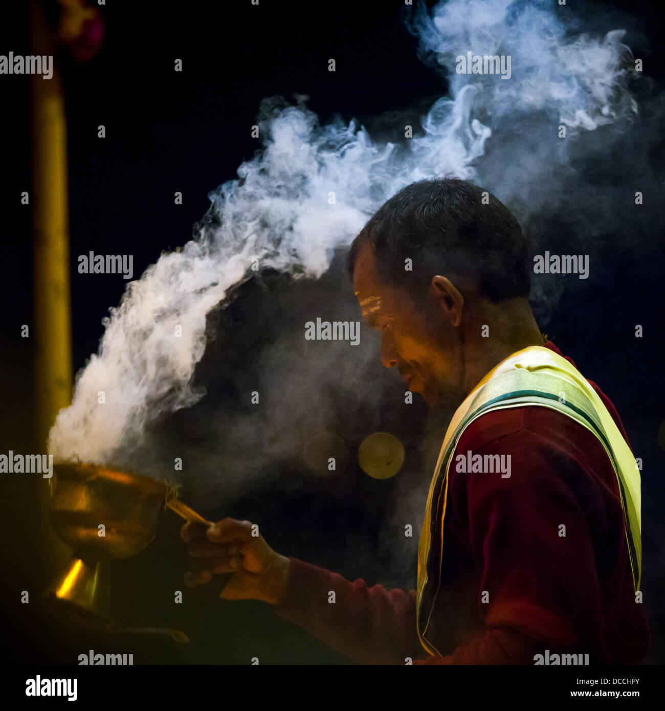 Evening Ganga Aarti Ritual On The Ghats, Varanasi, India Stock Photo ...