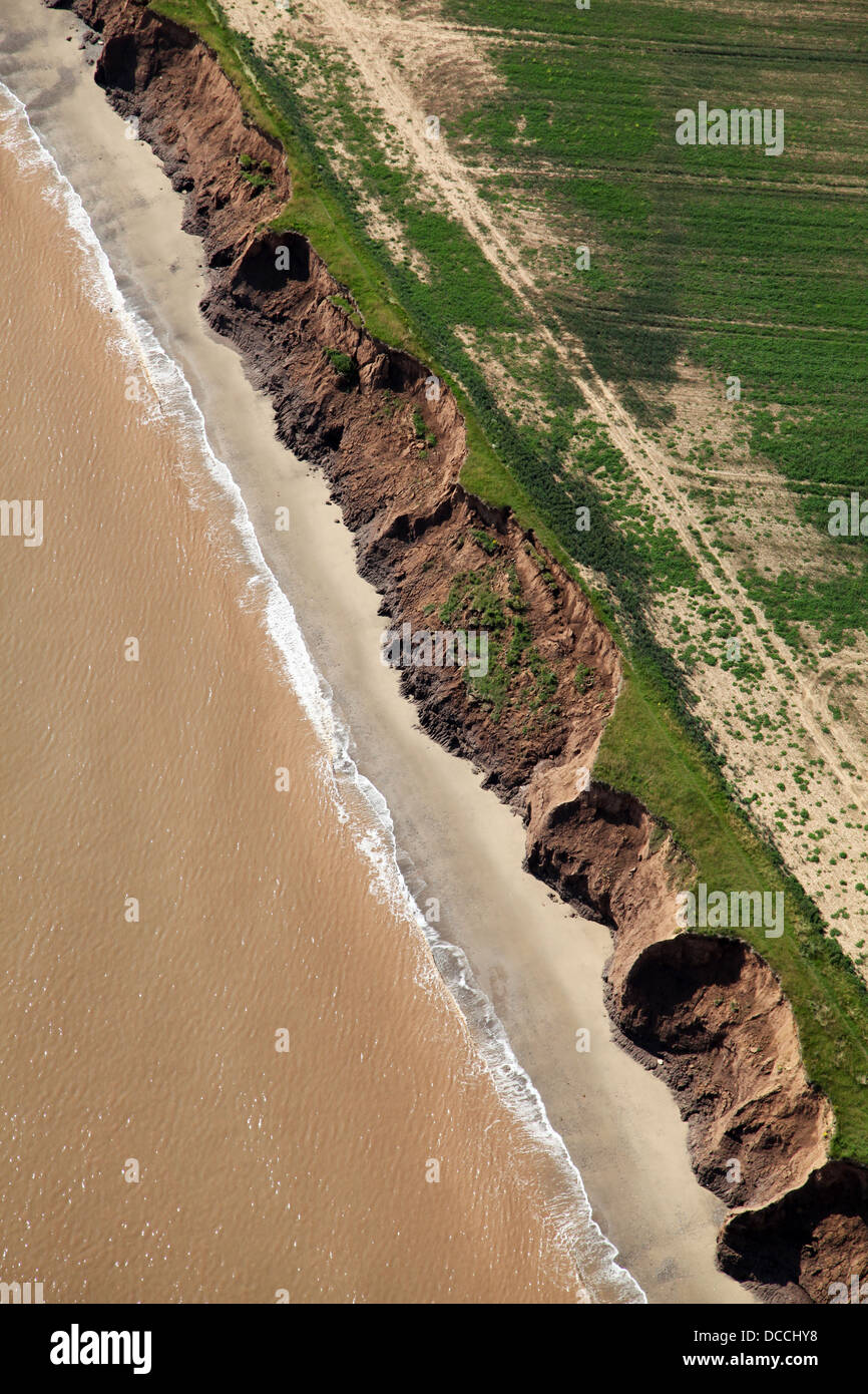 aerial view of coastal erosion near Withernsea in East Yorkshire Stock Photo