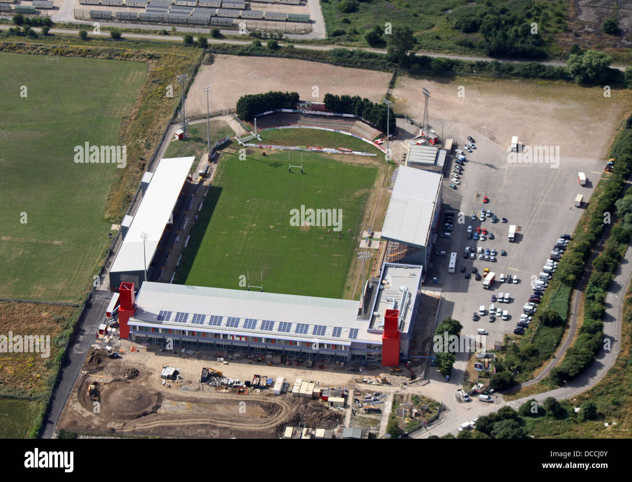 aerial view of Hull Kingston Rovers rugby league ground - MS3 Craven Park Stadium in east Hull Stock Photo